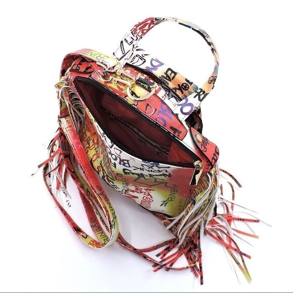 Multi Graffiti Motorcycle Jacket Fringe Back pack - Picture 7 of 8